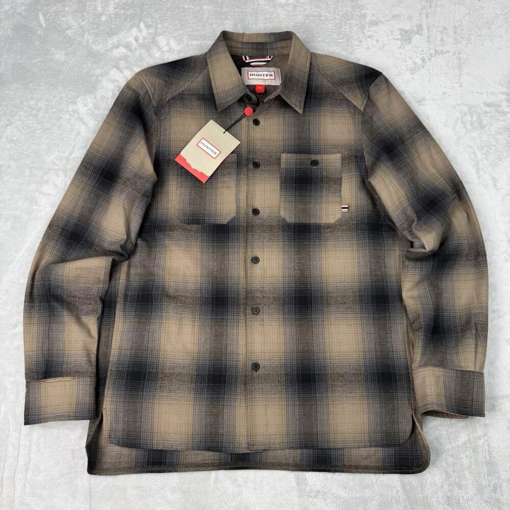 NWT HUNTER Boots Mens Brown Plaid Wool-Blend Overshirt Jacket Size Small $119